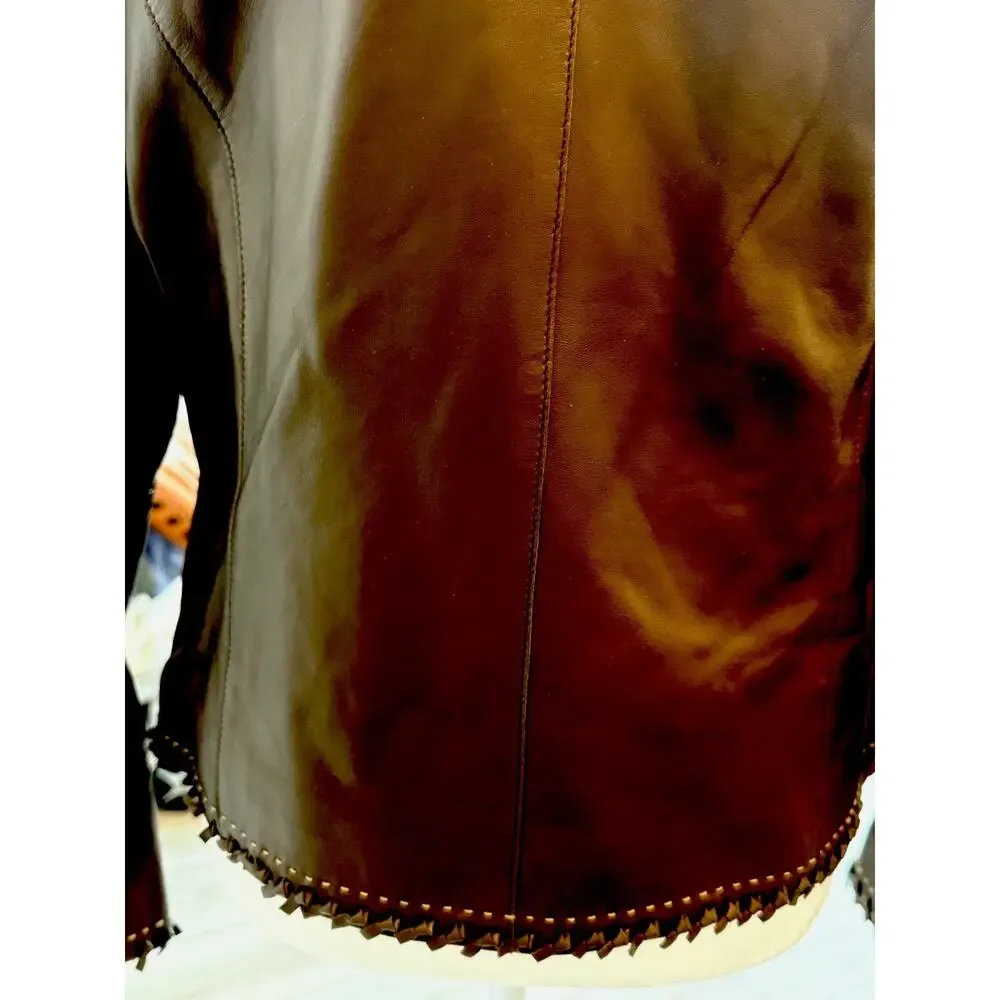 VTG NWT Pamela McCoy Genuine Leather Lined Jacket Collared Pockets 1-Button M